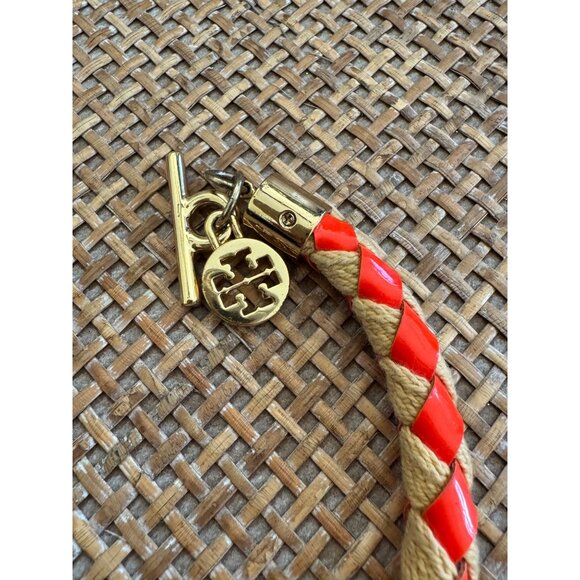 Tory Burch Woven Rope Toggle Bracelet Gold Tan Logo Charm Tennessee Orange EUC - Picture 4 of 9